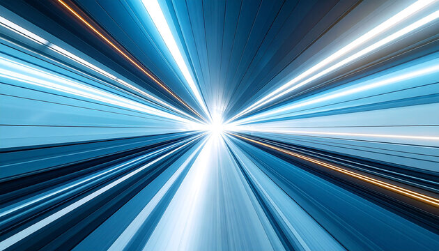 Abstract image depicting dynamic, radiant light streaks converging at a central vanishing point, suggesting high-speed movement or energy flow within a tunnel-like space