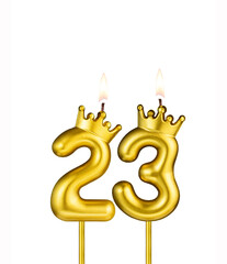 Golden candle with crown number 23 - White background