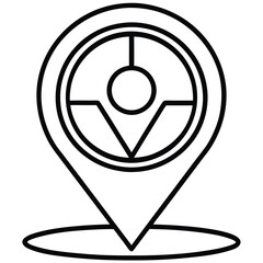 Simple black and white line art icon representing a navigation locator or map pin