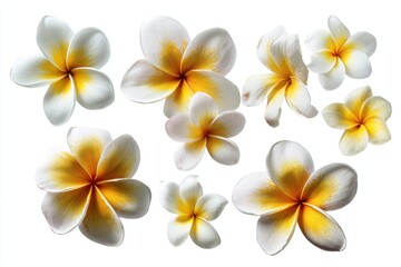 Naklejka premium collection of frangipani blooms on a white background