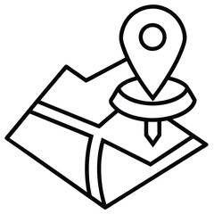 Simple black and white line art icon of a map pin with a clean design