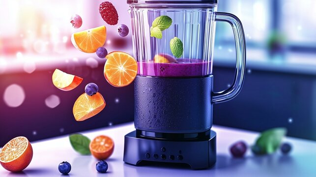Creating delicious smoothies fruit blending action in a modern kitchen environment