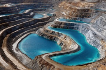 Expansive titanium mine featuring waste ponds containing processing fluids