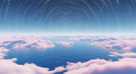 Dreamy ocean view with star trails and pink clouds wallpaper for desktop background and mobile phone