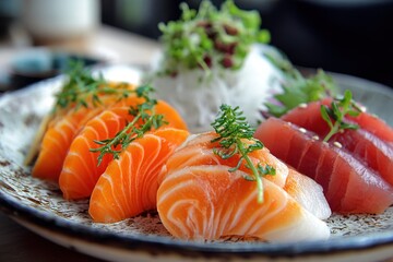A detailed photo of fresh sashimi a raw fish dish that pairs nicely with alcohol in Korean food
