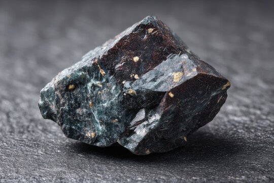 Close up of unrefined Knopite rock on dark granite from Afrikanda Kola Peninsula Russia