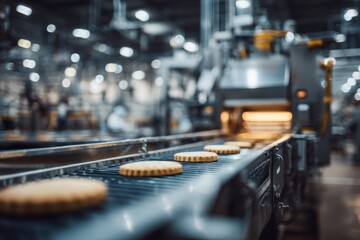 Fuzzy bakery within a wholesale outlet featuring baking equipment and a modern food processing facility captured in a vintage style