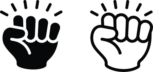 Two stylized fists one solid black and one outlined symbolizing power and strength