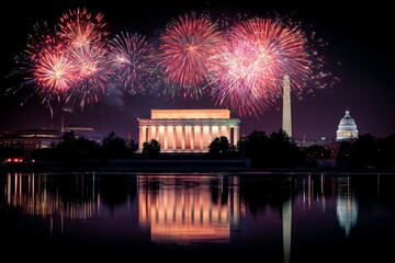 Vibrant fireworks over washington dcs historic landmarks at night