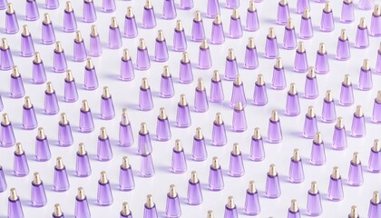 Obraz premium Purple Perfume Bottles On White Background