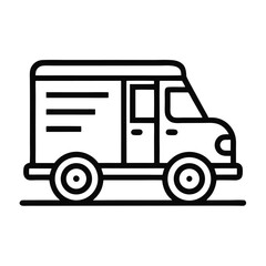 Simple line art icon of a delivery truck in black and white