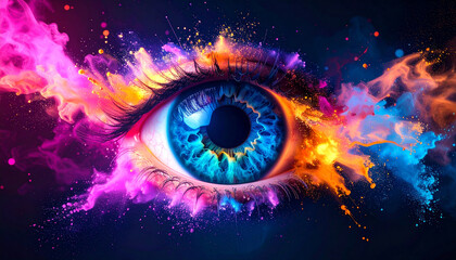 Fototapeta premium Cybernetic AI Eye With Inner Circuit Reflections. AI themed Background. Generated Image