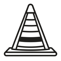 Simple black and white line art icon of a traffic cone for safety and construction themes