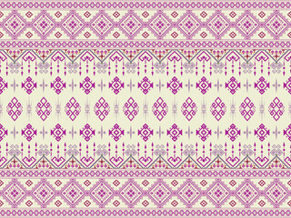 Ethnic abstract geometric fabric pattern with intricate repetition arrangement, using purple and pink tones, light background. Contemporary yet still clearly connected to culture. Textiles, Fashion.
