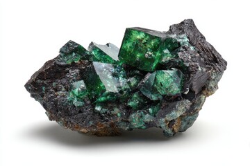 Margabal Mine s torbernite uranium ore isolated on a white backdrop