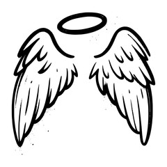 Isolated Black Angel Wings and Halo Graffiti Style
