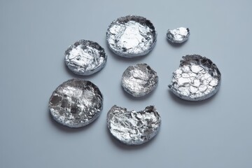 metallic silver polymer on gray backdrop