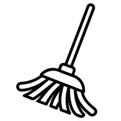 Clean black and white line art icon of a mop on a white background