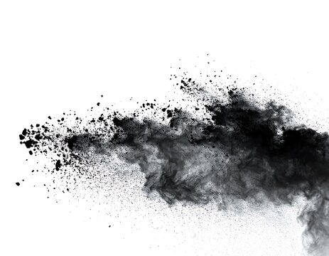 Black powder explosion on white background