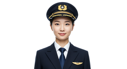 Professional Female Pilot in Uniform with Hat Smiling Confidently Ready for Aviation Career and Travel Adventure