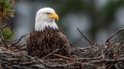 Majestic Bald Eagle Portrait in Nest, A Symbol of American Freedom
