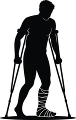 Injured Man Silhouette Vector – Person with Crutches and Bandaged Foot Illustration