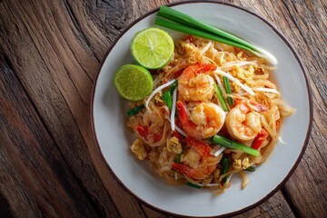 Pad Thai shrimp stir fried rice noodles in Thai style