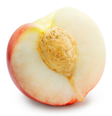 Red Shiny Nectarine isolated on white background, Fresh Nectarine on White Background With clipping path.
