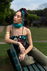 Portrait of a woman with unique braids and contemporary style