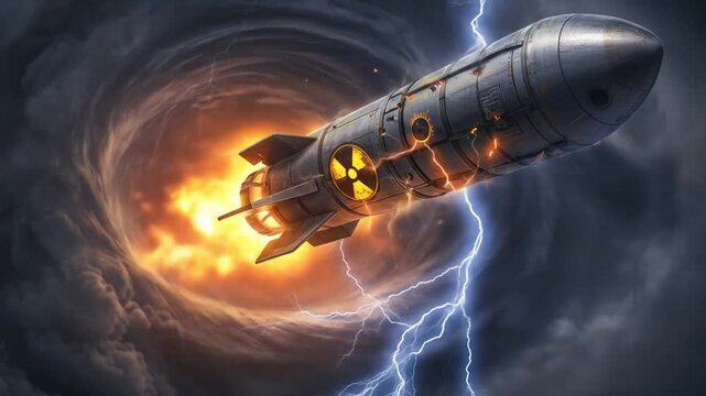 Missile launch amidst stormy weather graphic design