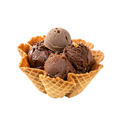 Rich Dark Chocolate Ice Cream Scoops in a Crispy Waffle Cone Bowl