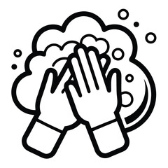 Clean line art icon of hands scrubbing with soap bubbles