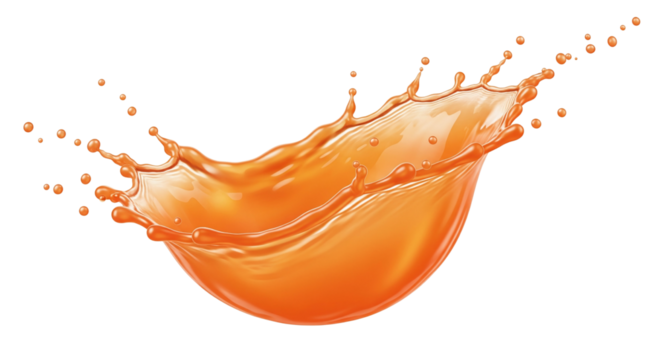 Orange juice or liquid splash wave, isolated on transparent background