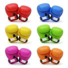 Set of colorful boxing gloves arranged in pairs, showcasing various vibrant colors