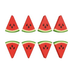 Close-up shot of vibrant watermelon slices, each showcasing the juicy red flesh and black seeds