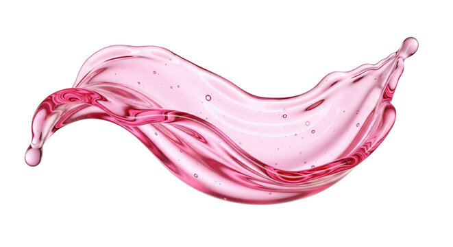 Pink transparent liquid splash wave, isolated on transparent background