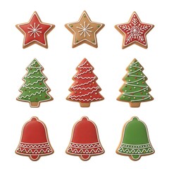 A close-up shot of festive Christmas cookies in various shapes and colors