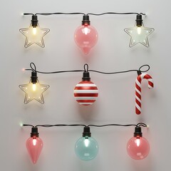 festive Christmas lights string with star and bauble shapes 