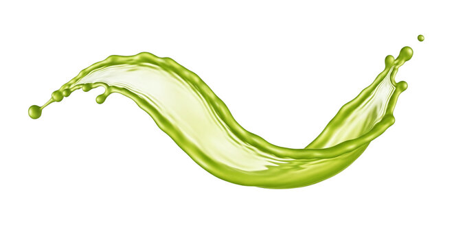 Green juice splash wave motion, isolated on transparent background