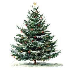 Christmas Tree, watercolor clipart vector, isolated on a white background.
