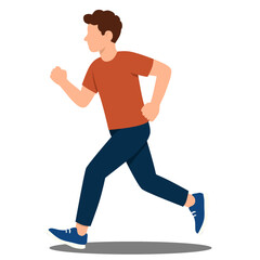 Man running side view flat vector illustration isolated on white background.