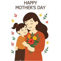 Mother and child. Mom hugging her daughter with a lot of love and tenderness. Mother's day, holiday concept. Cartoon flat isolated vector design.