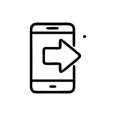 Simple black line drawing of a smartphone with an arrow pointing outwards, signifying data transfer or file sharing.