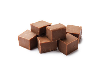 Pieces of tasty chocolate butter isolated on white