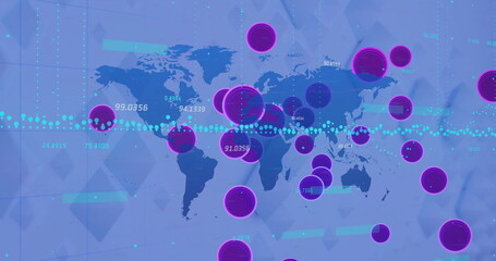 Displaying map on data dashboard with purple markers, numeric labels, dashed line, triangular grid