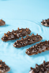 Raw sea cucumber trepang in water.