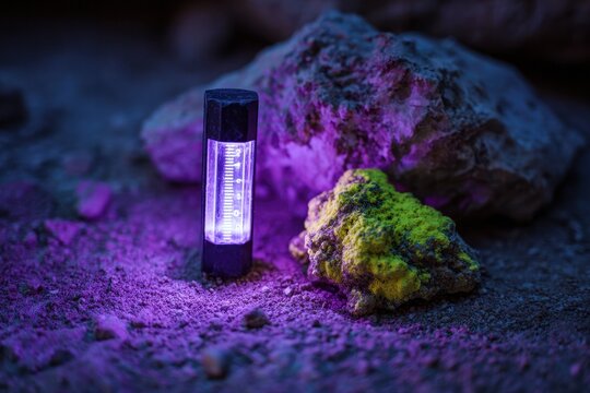 Ultraviolet light reveals dosimeter and minor uranium deposit