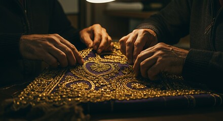 Golden Threads of Tradition: Skilled Hands Embroidering Exquisite Detail