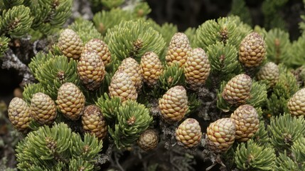 Close-up of Swiss Stone Pine Cones and Needles displaying organic nature