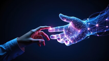Fototapeta premium Futuristic Connection: Digital Hand Reaches Out for Human Touch